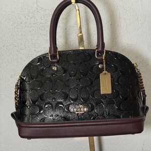 Coach Black and Dark Brown Embossed Satchel